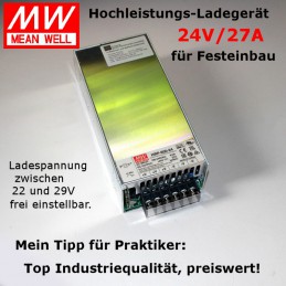 Preishit: Sehr leistungsfähiger 24V-Lader mit bis zu 27A/600W Ladeleistung für LiFePO4-Batterien