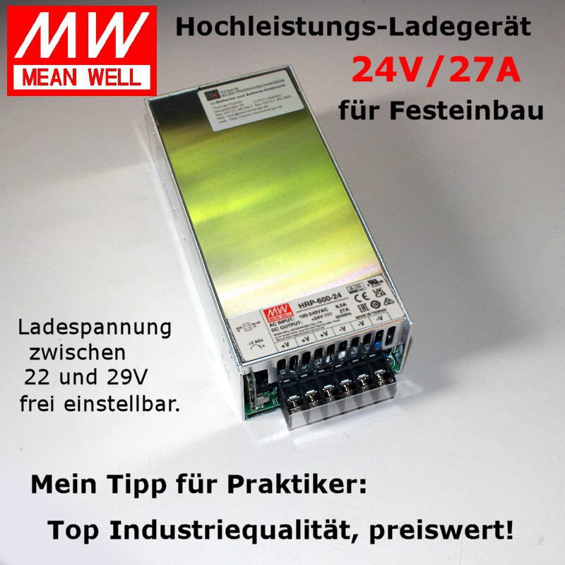 Preishit: Sehr leistungsfähiger 24V-Lader mit bis zu 27A/600W Ladeleistung für LiFePO4-Batterien