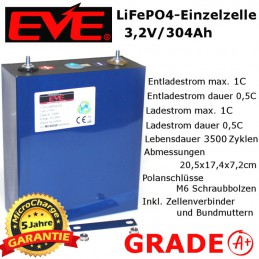 LiFePO4-Einzelzelle EVE 3,2V/304Ah