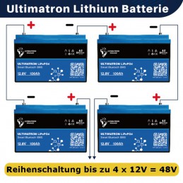 Bei Ultimatron-Batterien sind Reihenschaltungen bis zu 48V möglich, Parallelschaltungen unbegrenzt!