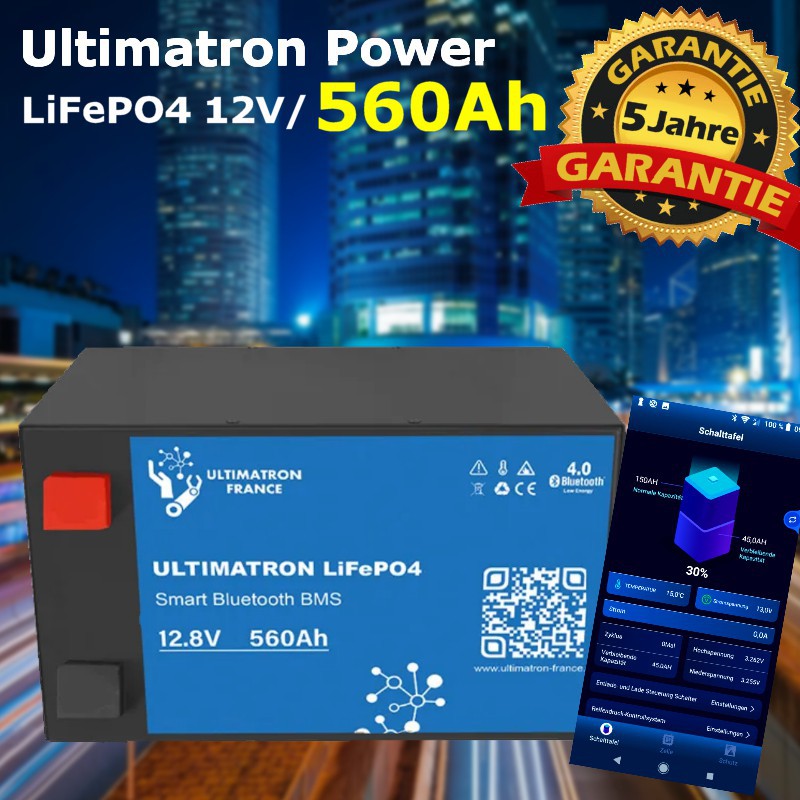 Ab € 2.203,36: 12,8V/560Ah Ultimatron LiFePO4 mit 5 Jahren Garantie!  Steuersatz 0% MwSt. (Solarförderung gemäß §12 Abs. 3 UStG.)