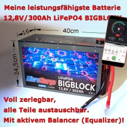 12,8V/300Ah, fast 4kWh in einer einzigen ultrakompakten Batterie, die unter fast jeden Wohnmobilsitz passt.