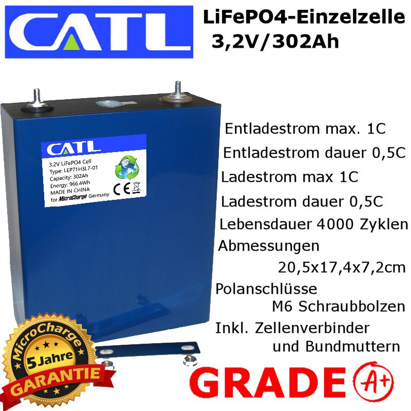 LiFePO4-Einzelzelle CATL 3,2V/302Ah