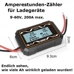 Amperestundenzähler für Ladegeräte, zum nachrüste 9 - 30V, 200A max.