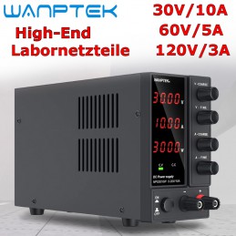 Superkompakte Labornetzteile von Wanptek mit 30V, 60V und 120V und Leistungen zwischen 300 und 360W.