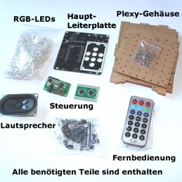 Bauteile-Lieferumfang. Es ist alles benötigte vorhanden (nicht im Bild: USB-Kabel und Schaltdraht)