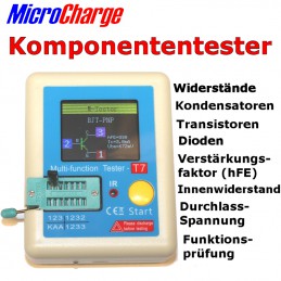 MicroCharge Komponententester: Im Bild wird gerade ein Transistor auf Funktion und Einhaltung der technischen Daten geprüft.