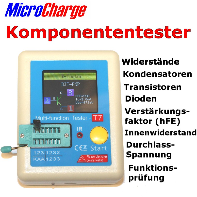 MicroCharge Komponententester: Im Bild wird gerade ein Transistor auf Funktion und Einhaltung der technischen Daten geprüft.