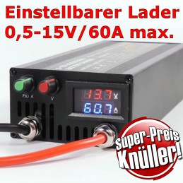 Superpreisgünstiger Kraftlader für Akkus und Batterien zwischen 0,5 und 15V Ladespannung bei max. 60A Ladestrom.