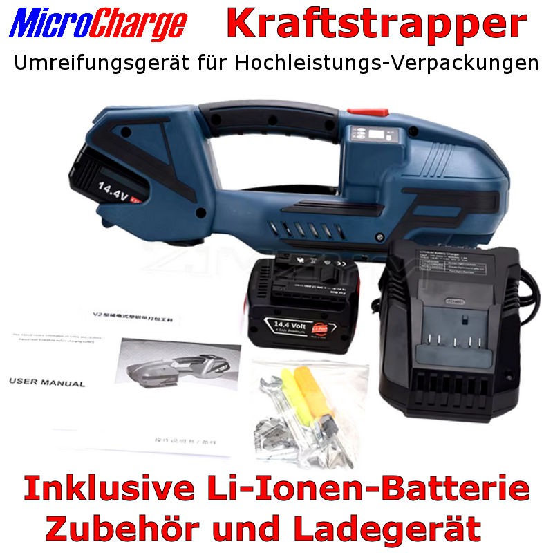 Der MicroCharge Kraftstrapper: Ein Akku-Umreifungsgerät mit viel Kraft und langer Lebensdauer. Und SOOO günstig! Der MicroCharge Kraftstrapper: Ein Akku-Umreifungsgerät mit viel Kraft und langer Lebensdauer. Und SOOO günstig!