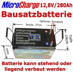 Die Abmessungen der MicroCharge Bausatzbatterie 12V/280Ah