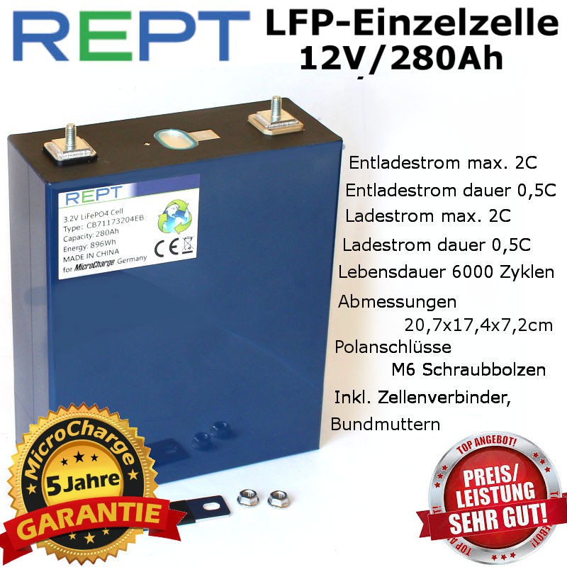 LiFePO4-Einzelzelle REPT 3,2V/280Ah, Grade A, bestes Preis/Leistungs-Verhältnis! LiFePO4-Einzelzelle REPT 3,2V/280Ah, Grade A, bestes Preis/Leistungs-Verhältnis!