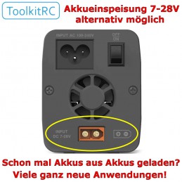 Der zusätzliche Gleichspannungs-Eingang für Akkuspeisung 7 bis 27V macht das Netzteil unabhängig vom öffentlichen Stromnetz.