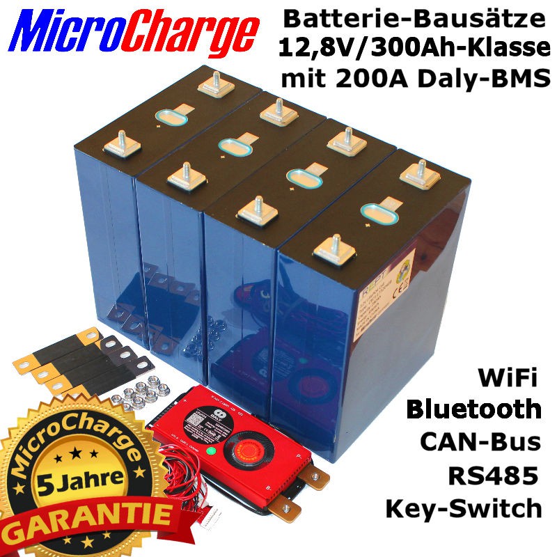 Top-Class LiFePO4-Batteriebausatz: 4 Zellen, frei konfigurierbares Daly-BMS mit Vollausstattung!