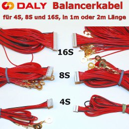 Daly Balancerkabel für 4S, 8S und 16S-BMS, in 1m oder 2m Länge, auf Wunsch anschlussfertig mit Kabelschuhen ausgerüstet.