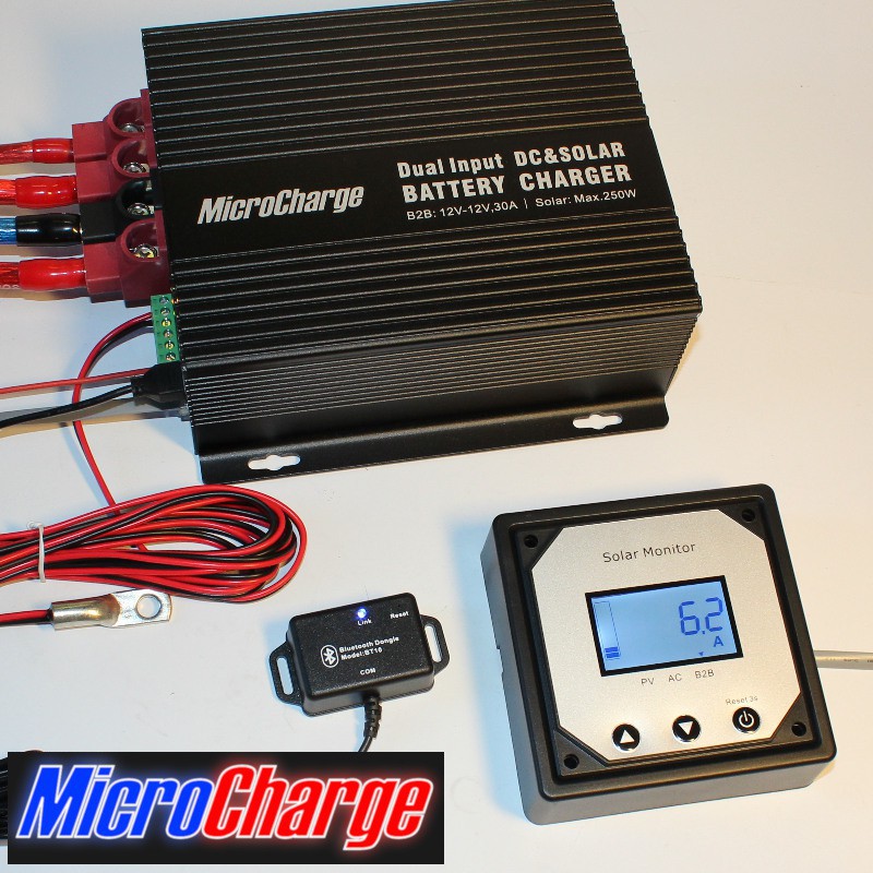 MicroCharge-Ladewandler/Solarladeregler-Kombination 30A mit Zubehör MicroCharge-Ladewandler/Solarladeregler-Kombination 30A mit Zubehör