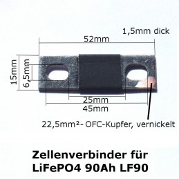 Abmessungen des Zellenverbinders für 90Ah LiFePO4-Zellen (LF90)