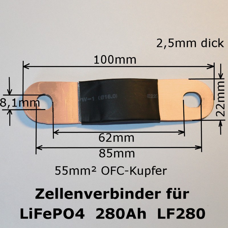 Abmessungen des Zellenverbinders für 280Ah LiFePO4-Zellen (LF280) Abmessungen des Zellenverbinders für 280Ah LiFePO4-Zellen (LF280)