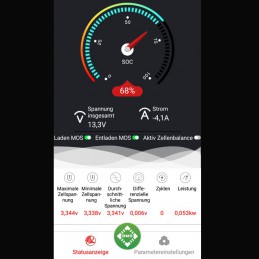 Anzeige und Konfigurationsmöglichkeit aller Betriebsdaten über Smartfon-App (Android + iOS) beim Daly Smart-BMS