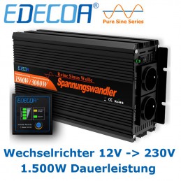 EDECOA Spannungswandler 24v 230v Wechselrichter Reiner Sinus 1500w 24v 220v  Konverter 24v auf 230v mit Fernbedienung