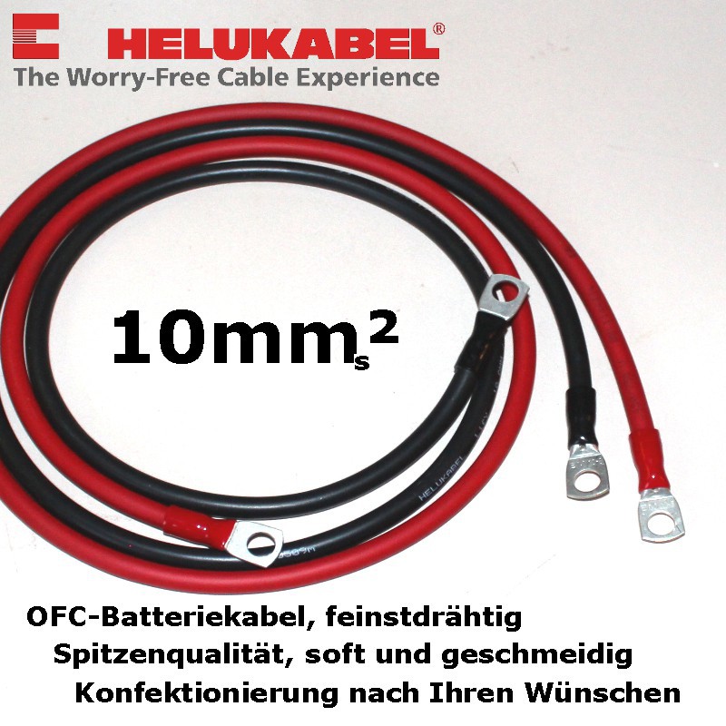 Batteriekabel KFZ Kabel 10 mm² rot + Ringösen/Kabelschuhe M6/M8