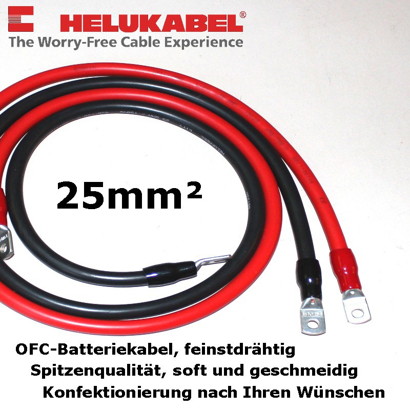 Supersoft-Batteriekabel 25mm², anschlussfertig konfektioniert mit