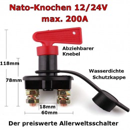 Der bekannte 'Nato-Knochen': Preisgünstiger Batterie-Hauptstalter, maximal bis 200A belastbar.