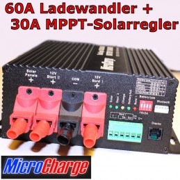 MicroCharge-Ladewandler/Solarladeregler-Kombination 60A Gerätefront