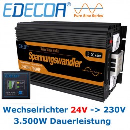 Ab EUR 239,50: Hochwertiger EDECOA-Wechselrichter 24V mit 1.500W  Dauerleistung Steuersatz 0% MwSt. (Solarförderung gemäß §12 Abs. 3 UStG.)