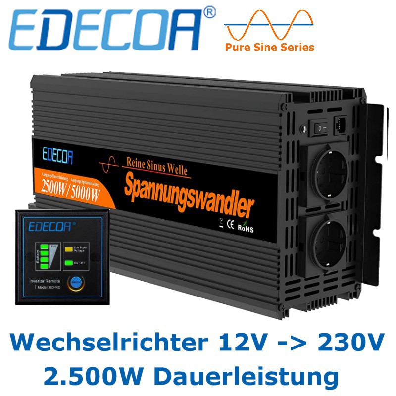 Qualitäts-Wechselrichter von EDECOA, Ausführung 12V mit 2.500W Dauerleistung