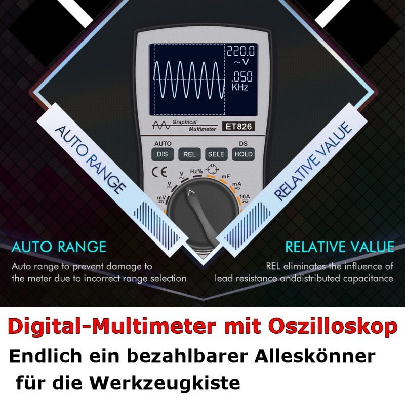 ET826: DMM mit Oszilloskop. Geballte Funktionalität zum kleinen Preis. ET826: DMM mit Oszilloskop. Geballte Funktionalität zum kleinen Preis.
