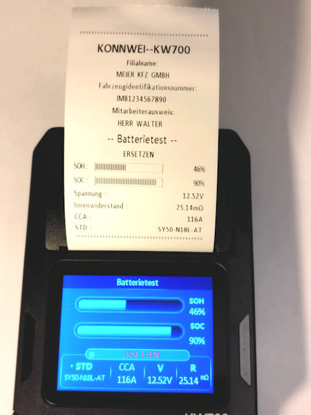 Testausdruck des Batetrerietesters